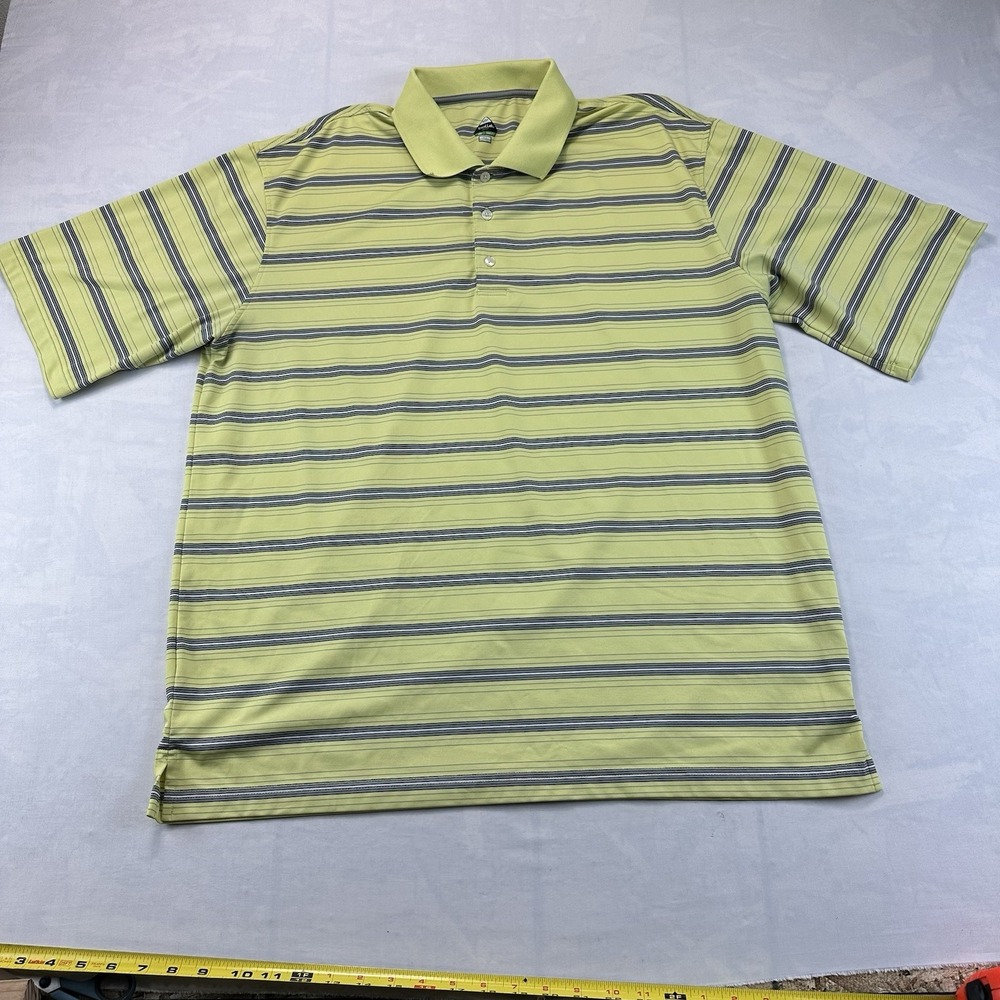 Bollé Golf Polo Shirt Men's XL Green Gray Striped Performance Tech Stretch